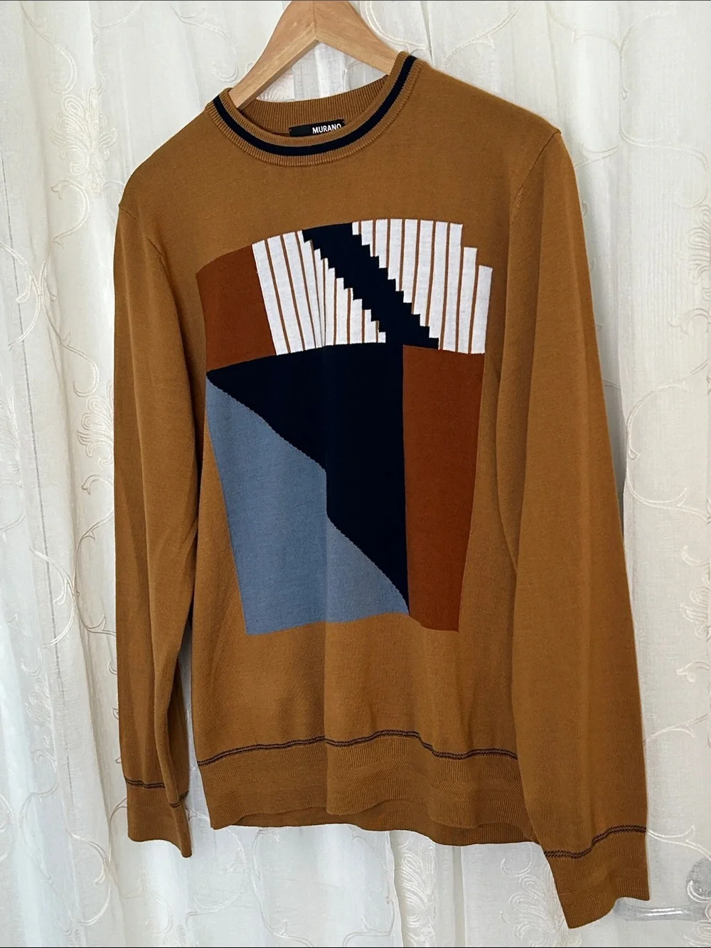 Murano Men's Geometric Abstract Colorblock Crewneck Sweater L